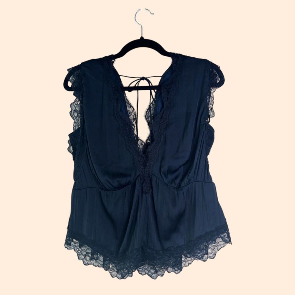 Anthropologie Silky Lace Trim Blouse